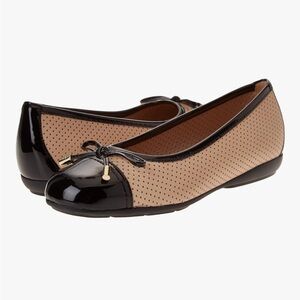 Geox Leather Ballet Flats Nude Black Mesh